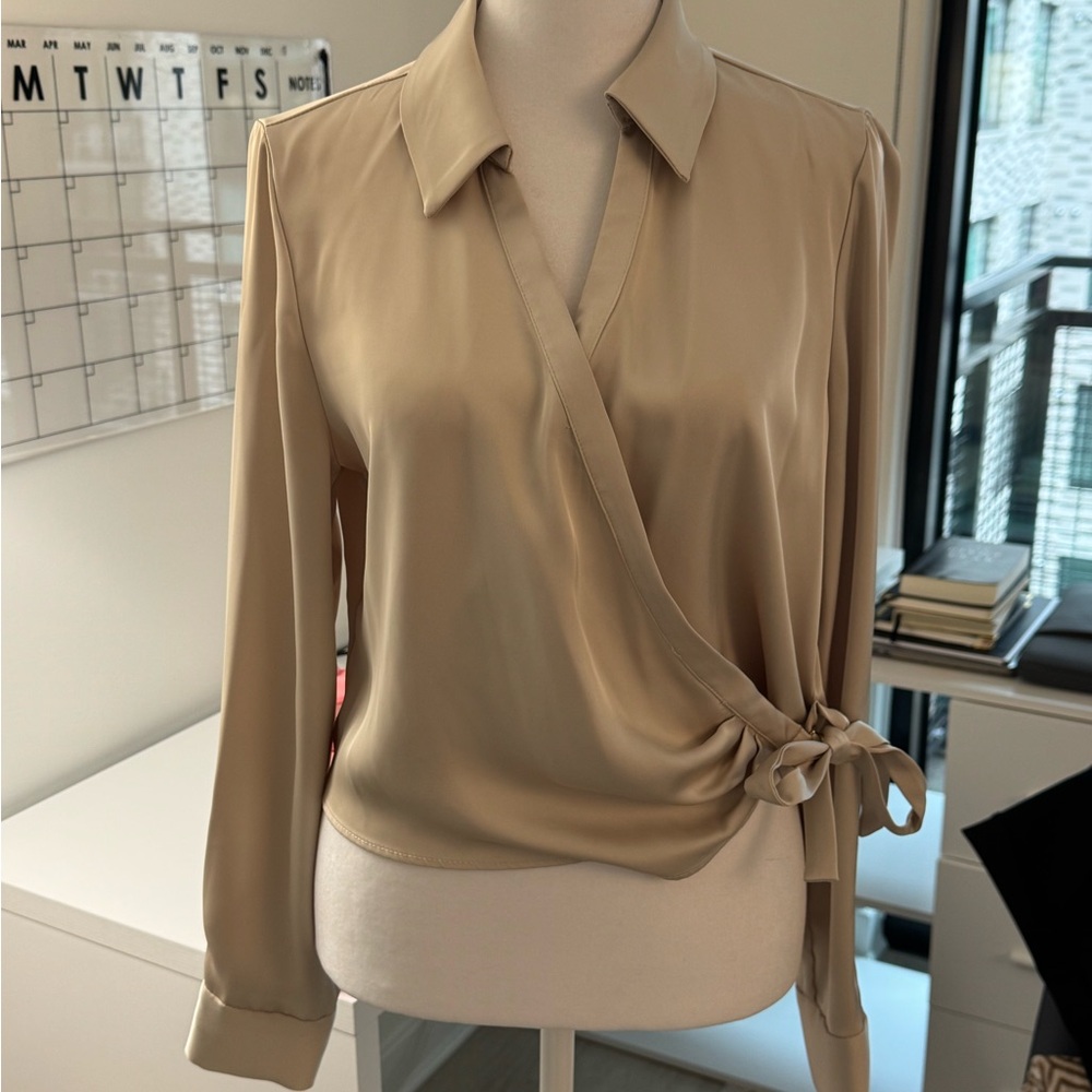 Zara Taupe Wrap Blouse